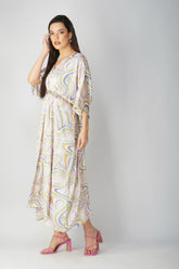 Sunlit Swirl Satin Kaftan Dress